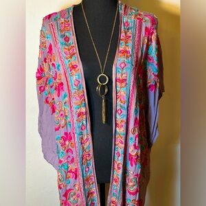 Umber boho style purple embroidered kimono style cardigan size s/m
